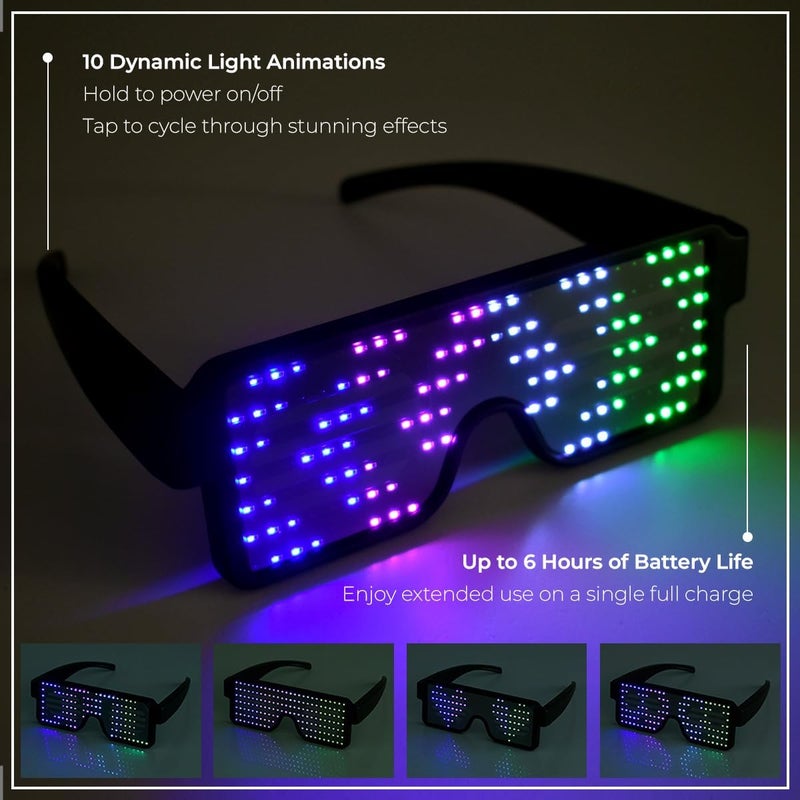 RIO LED Glasses: Light Up Sunglasses with Long-Life Battery, Neon, 11 Patterns - Image 2